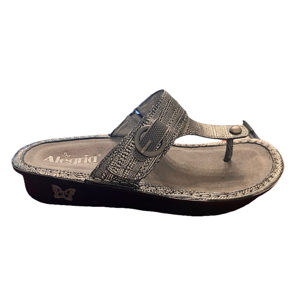 Alegria Grey Patterned Wedge Thong Sandal